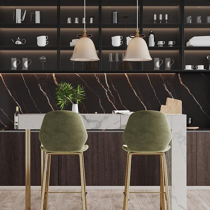 Glam Metal and Stone Bar Table Rectangle Counter Height Dining Table for Living Room