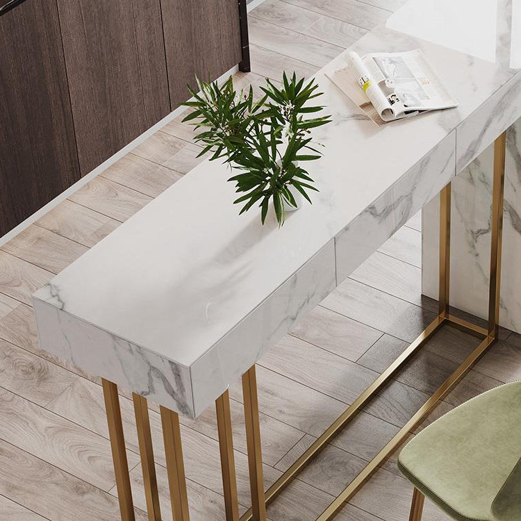 Glam Metal and Stone Bar Table Rectangle Counter Height Dining Table for Living Room