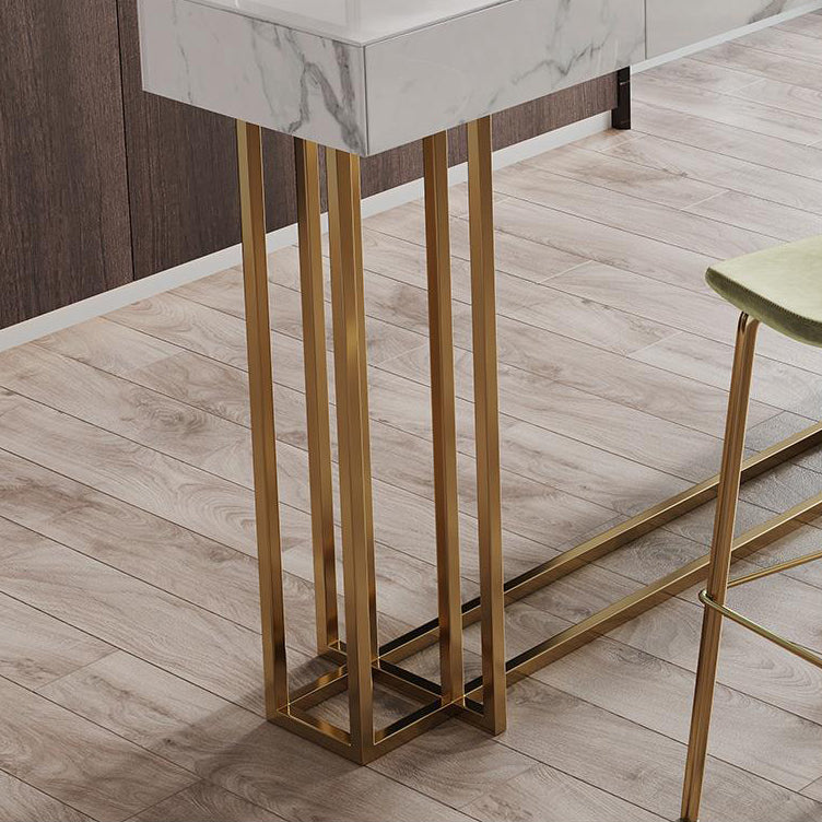 Glam Metal and Stone Bar Table Rectangle Counter Height Dining Table for Living Room