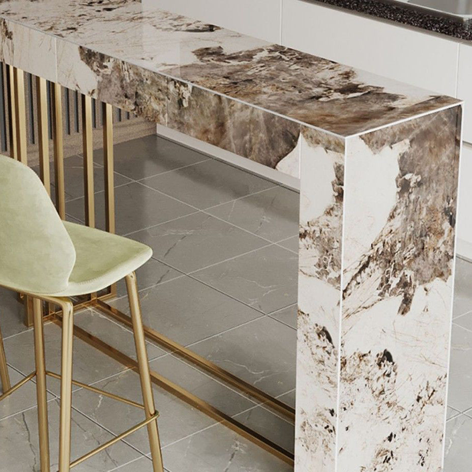 Glam Metal and Stone Bar Table Rectangle Counter Height Dining Table for Living Room