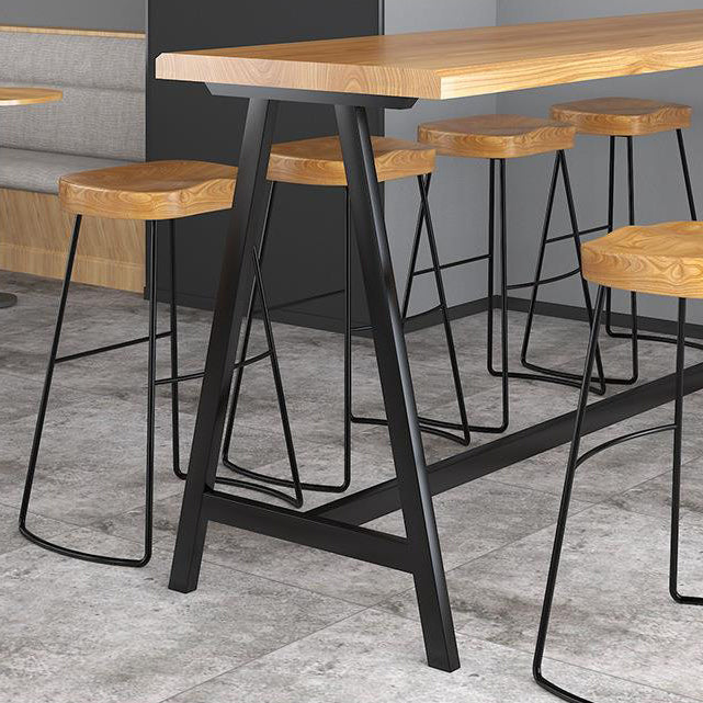 Rectangle Solid Wood Bar Height Table Contemporary Trestle Base Bar Dining Table