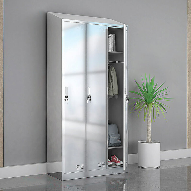 Chrome Steel Cabinet with Hinged Doors Modern Storage Cabinet for Bathroom