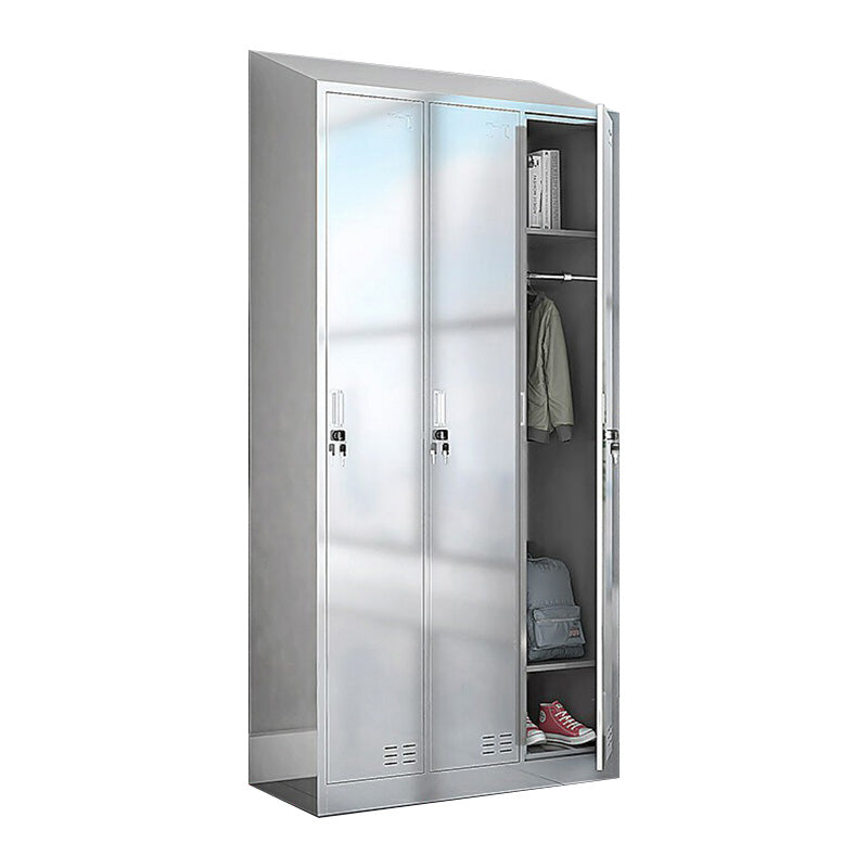 Chrome Steel Cabinet with Hinged Doors Modern Storage Cabinet for Bathroom