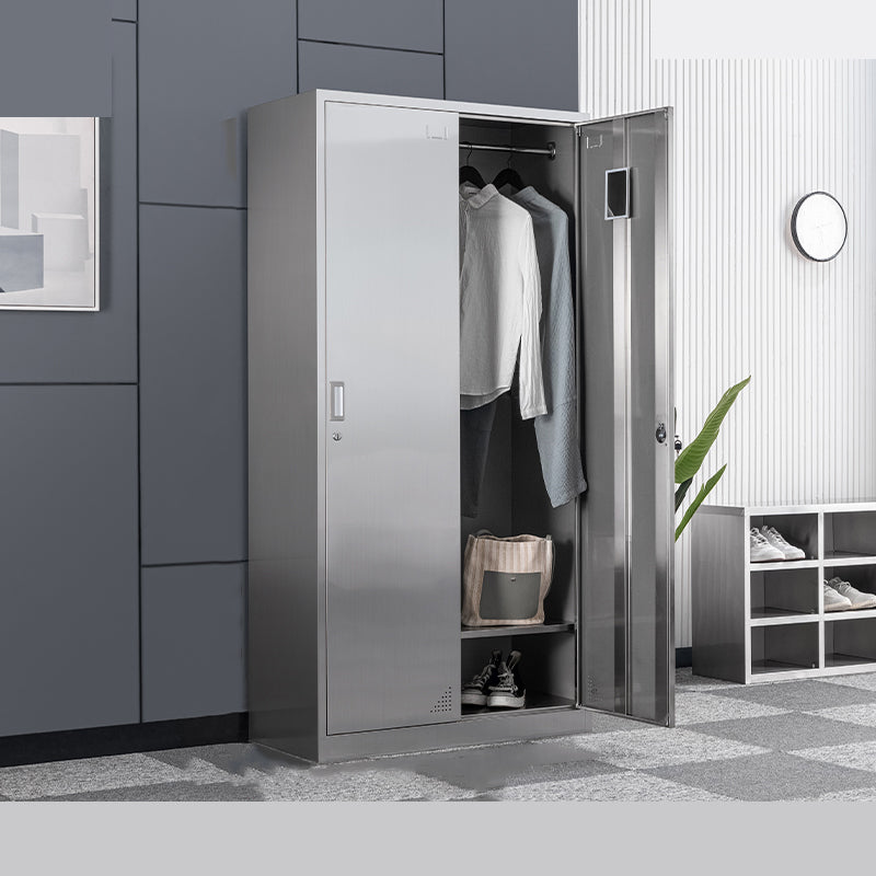 Contemporary Steel Indoor Cabinet Silver Storage Cabinet with Hinged Doors