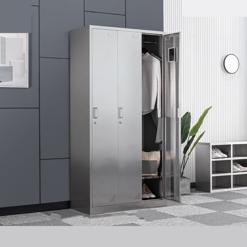 Contemporary Steel Indoor Cabinet Silver Storage Cabinet with Hinged Doors