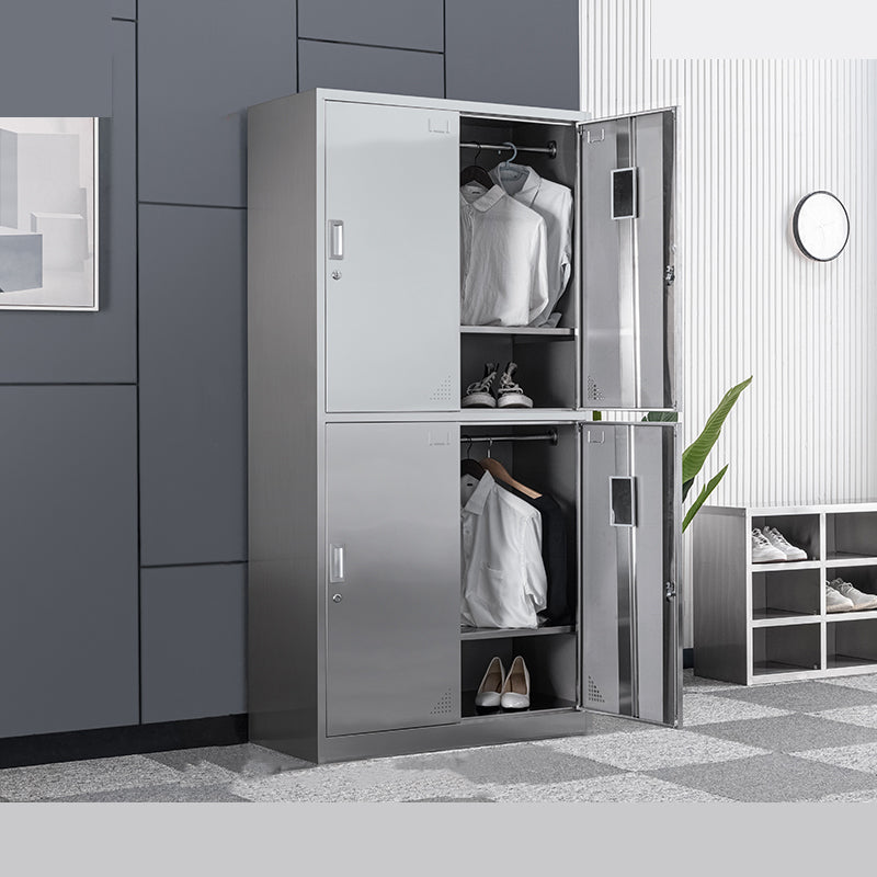 Contemporary Steel Indoor Cabinet Silver Storage Cabinet with Hinged Doors