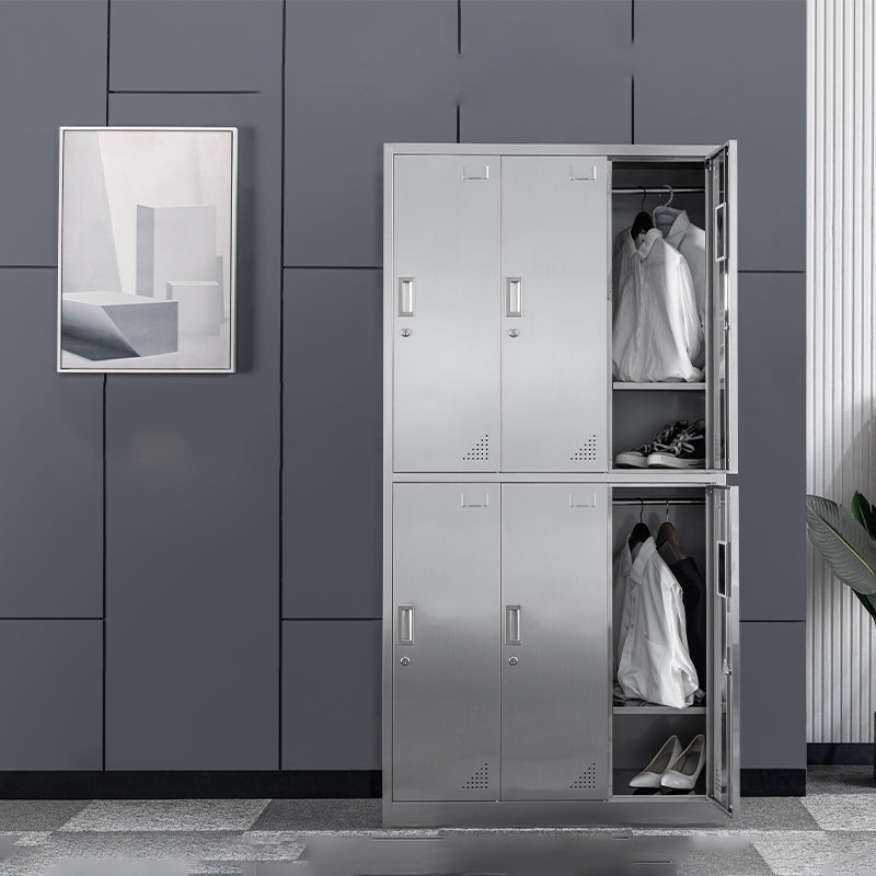 Contemporary Steel Indoor Cabinet Silver Storage Cabinet with Hinged Doors