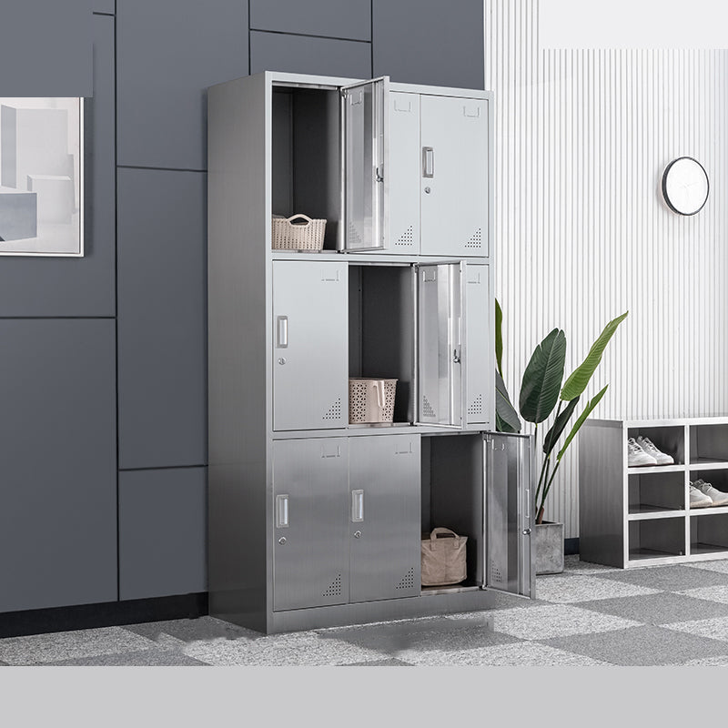 Contemporary Steel Indoor Cabinet Silver Storage Cabinet with Hinged Doors