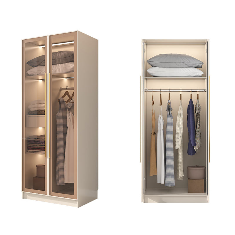 Glass and Wood Wardrobe Cabinet with Shelves Modern Wardrobe Closet
