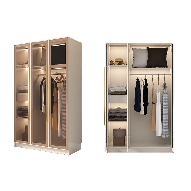 Glass and Wood Wardrobe Cabinet with Shelves Modern Wardrobe Closet