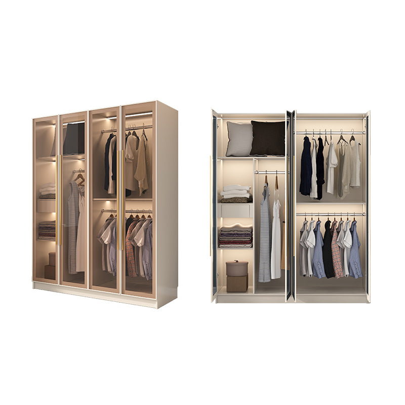 Glass and Wood Wardrobe Cabinet with Shelves Modern Wardrobe Closet