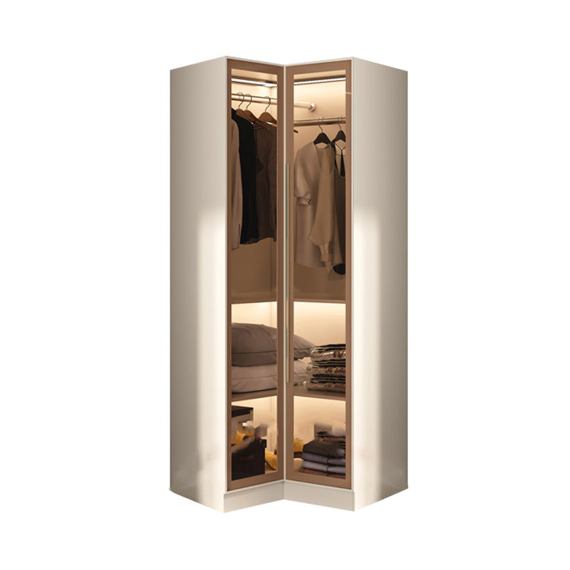 Glass and Wood Wardrobe Cabinet with Shelves Modern Wardrobe Closet