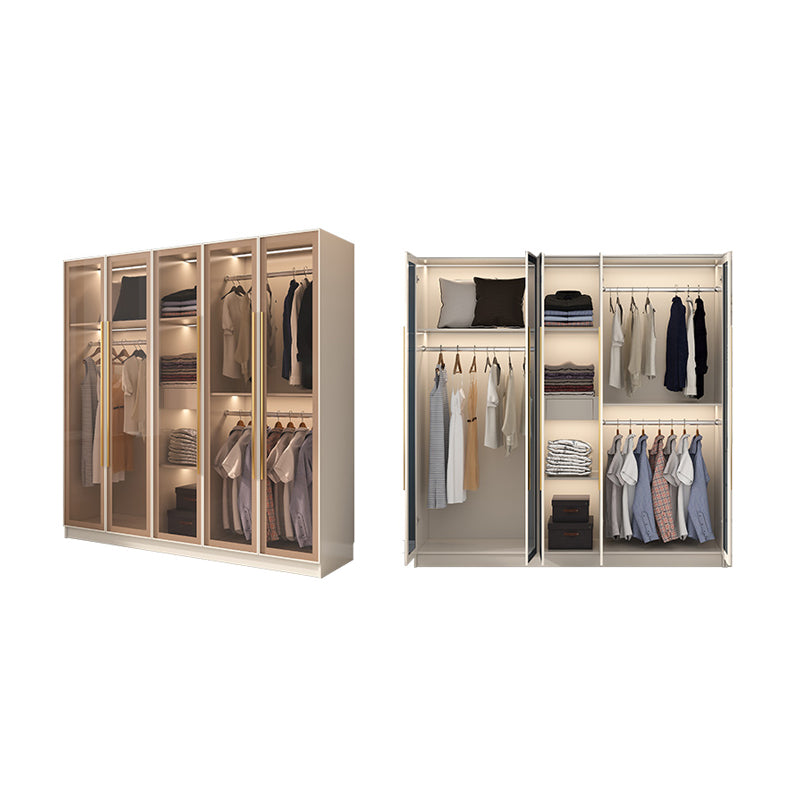 Glass and Wood Wardrobe Cabinet with Shelves Modern Wardrobe Closet