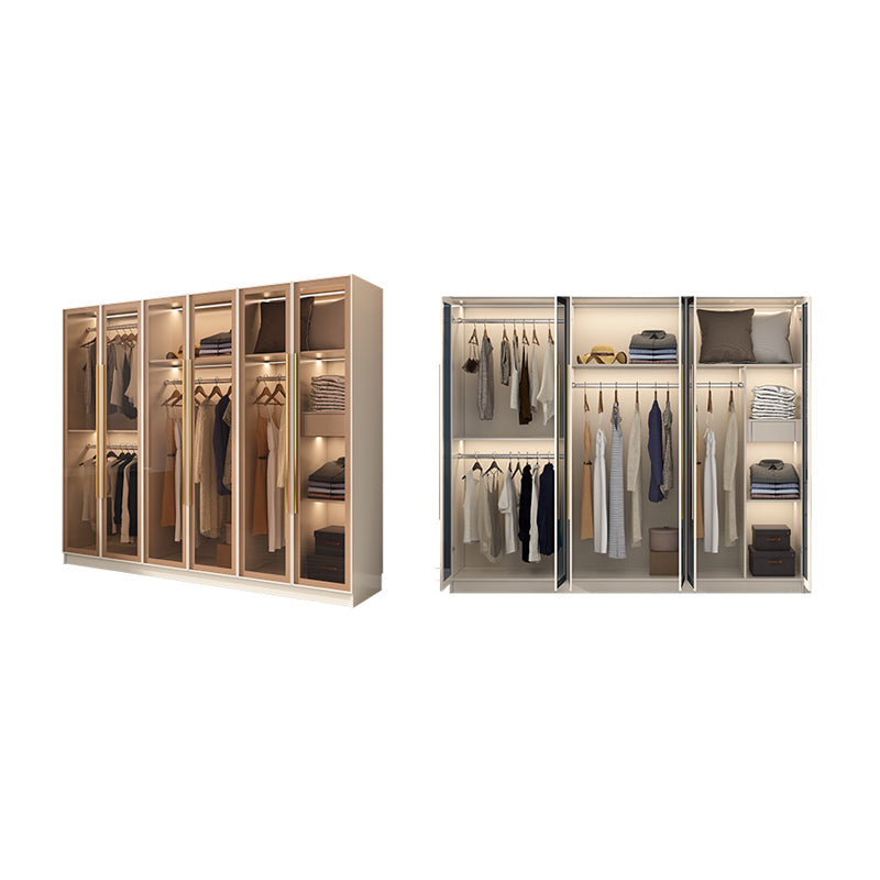 Glass and Wood Wardrobe Cabinet with Shelves Modern Wardrobe Closet