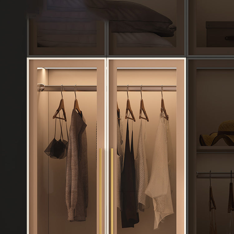 Glass and Wood Wardrobe Cabinet with Shelves Modern Wardrobe Closet