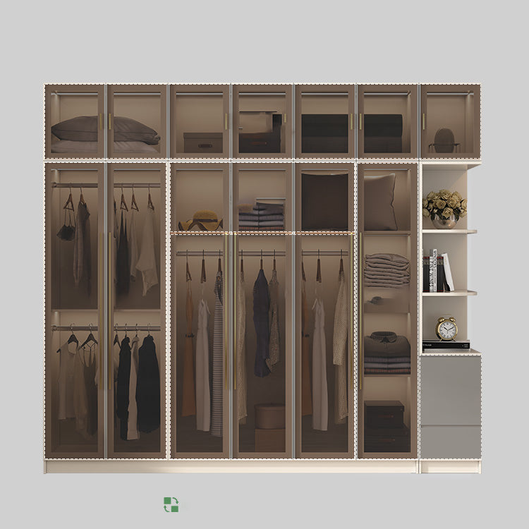 Glass and Wood Wardrobe Cabinet with Shelves Modern Wardrobe Closet