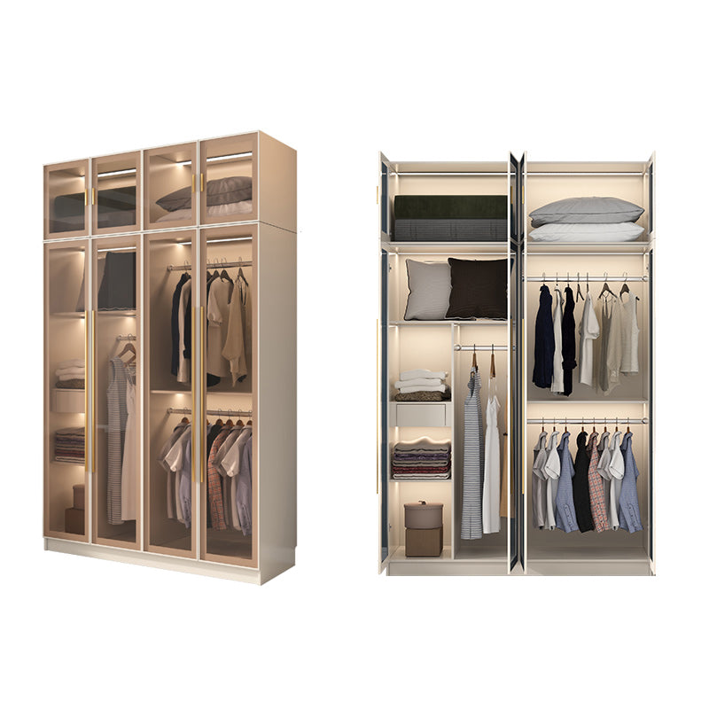 Glass and Wood Wardrobe Cabinet with Shelves Modern Wardrobe Closet