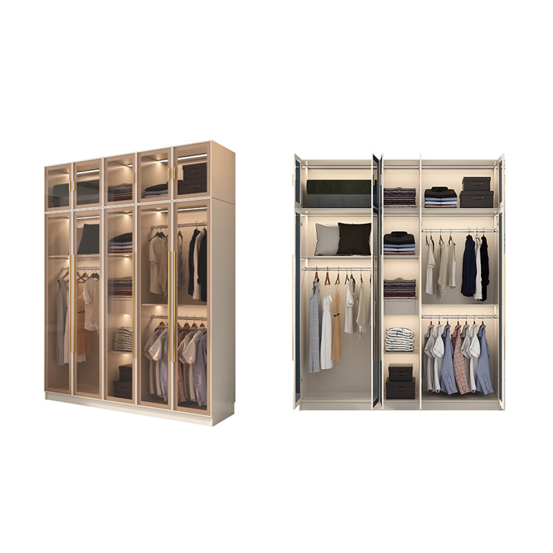 Glass and Wood Wardrobe Cabinet with Shelves Modern Wardrobe Closet