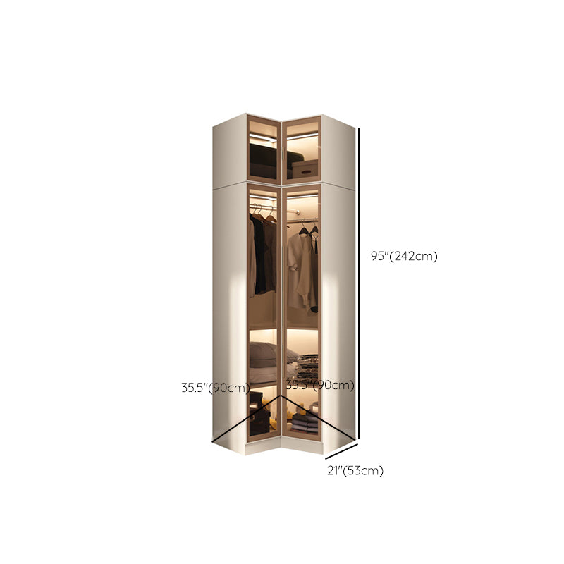 Glass and Wood Wardrobe Cabinet with Shelves Modern Wardrobe Closet