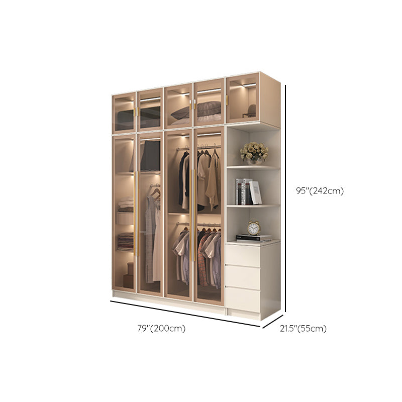 Glass and Wood Wardrobe Cabinet with Shelves Modern Wardrobe Closet