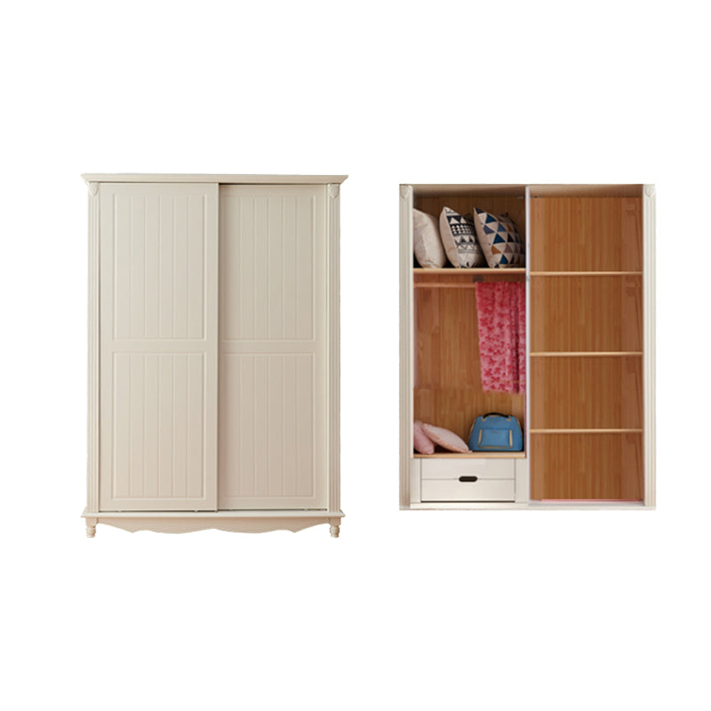 Wooden Wardrobe Cabinet White Wardrobe Closet with Garment Rod