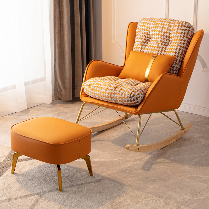 Modern Rocker Chair Metal Frame Dirt Resistant Wingback Upholstered Rocker Chair