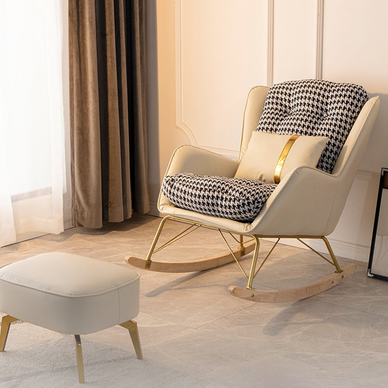 Modern Rocker Chair Metal Frame Dirt Resistant Wingback Upholstered Rocker Chair