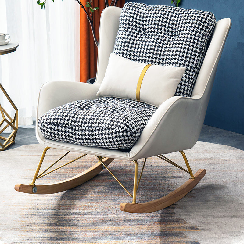 Modern Rocker Chair Metal Frame Dirt Resistant Wingback Upholstered Rocker Chair