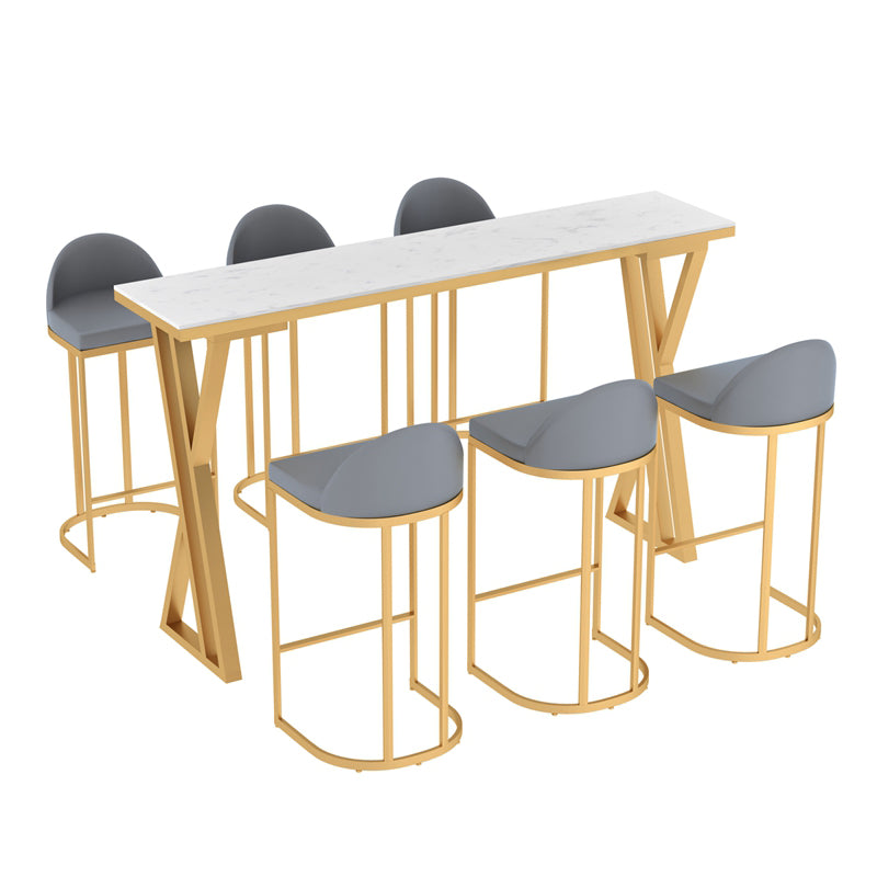 Stone Bar Table Set Glam Style Rectangle 1/2/7 Pieces Pub Table Set