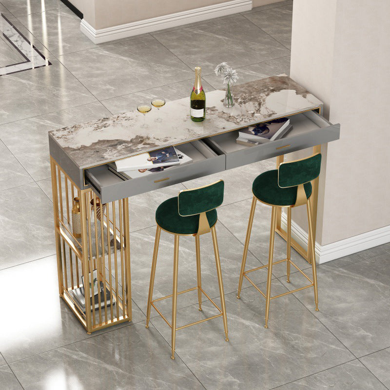 Stone Bar Table Set Glam Style Rectangle 1/3 Pieces Pub Table Set for Indoor