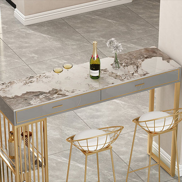 Stone Bar Table Set Glam Style Rectangle 1/3 Pieces Pub Table Set for Indoor