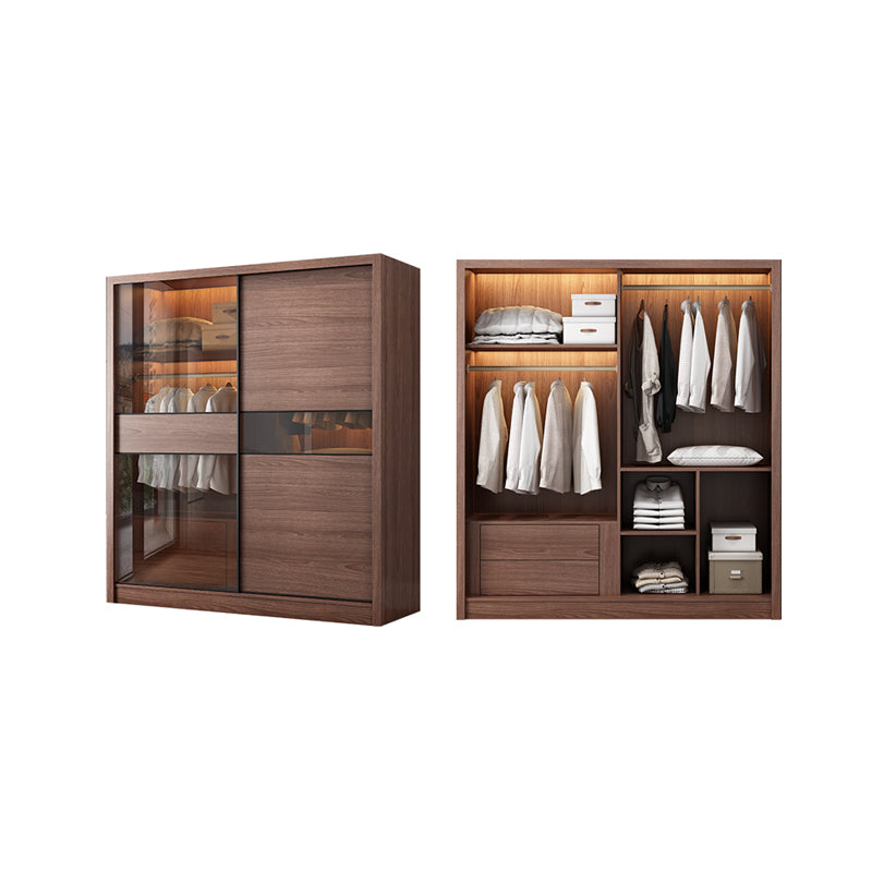 Brown Wardrobe Closet with Garment Rod Wooden Wardrobe Armoire
