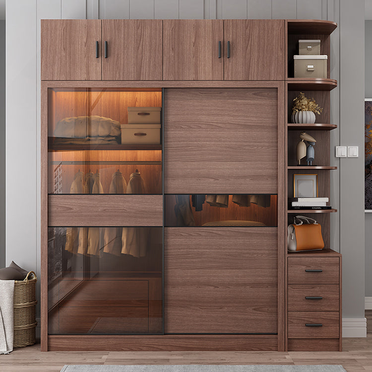 Brown Wardrobe Closet with Garment Rod Wooden Wardrobe Armoire