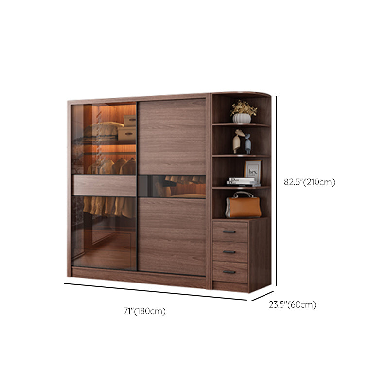 Brown Wardrobe Closet with Garment Rod Wooden Wardrobe Armoire