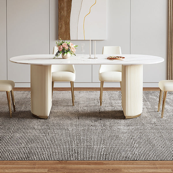 Luxury Double Pedestal Dining Table Oval Stone Top Dining Table for Dining Room
