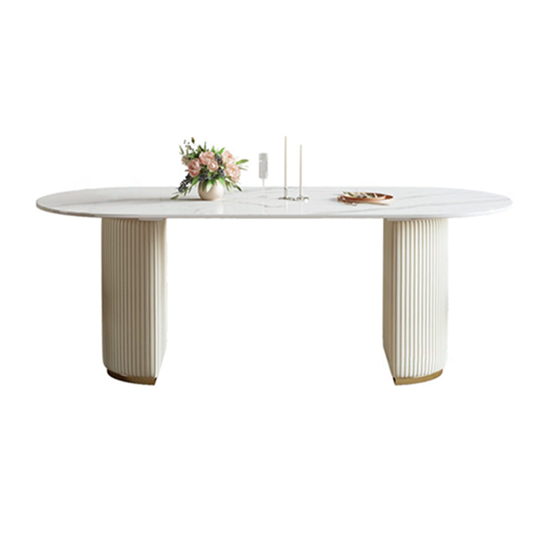 Luxury Double Pedestal Dining Table Oval Stone Top Dining Table for Dining Room
