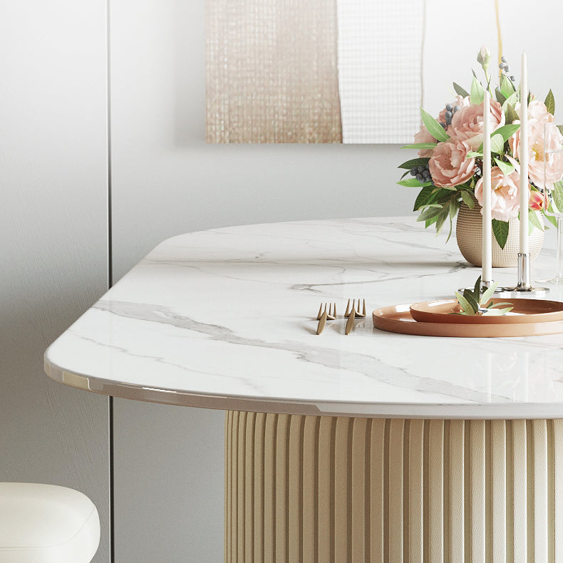 Luxury Double Pedestal Dining Table Oval Stone Top Dining Table for Dining Room