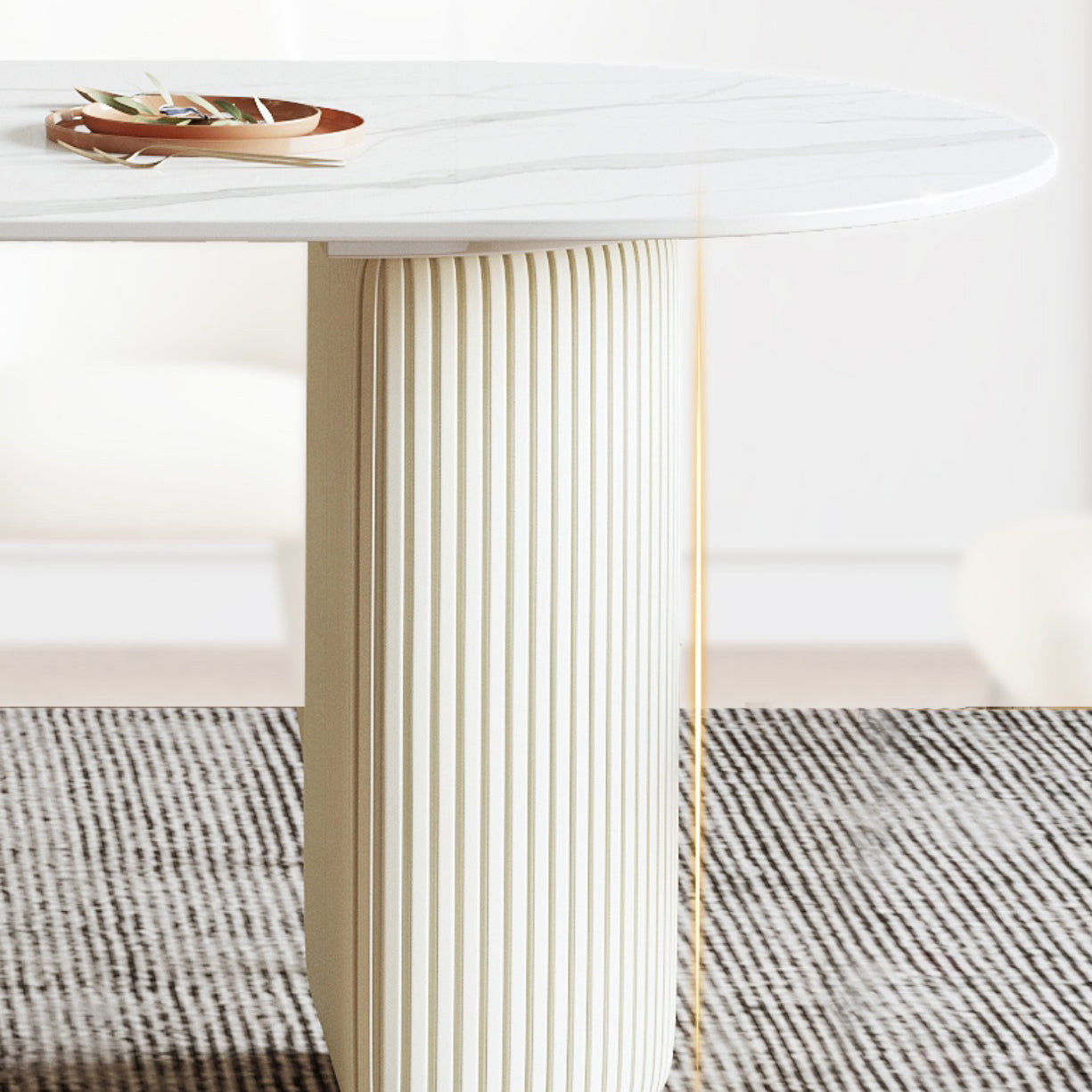 Luxury Double Pedestal Dining Table Oval Stone Top Dining Table for Dining Room