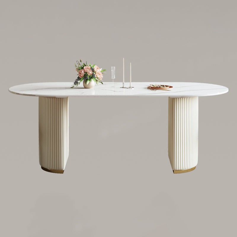 Luxury Double Pedestal Dining Table Oval Stone Top Dining Table for Dining Room