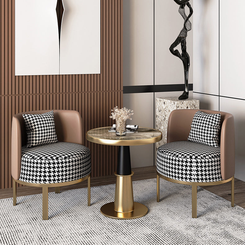 Modern Round Dining Table for Kitchen Glossy Grey Dinette Table with Metal Base