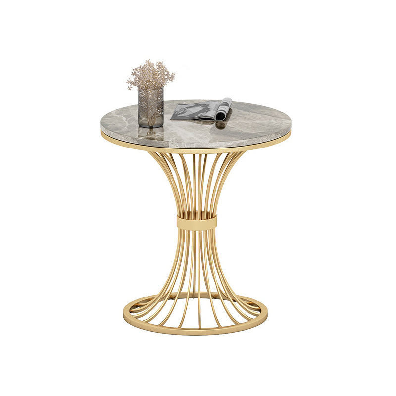 Modern Round Dining Table for Kitchen Glossy Grey Dinette Table with Metal Base