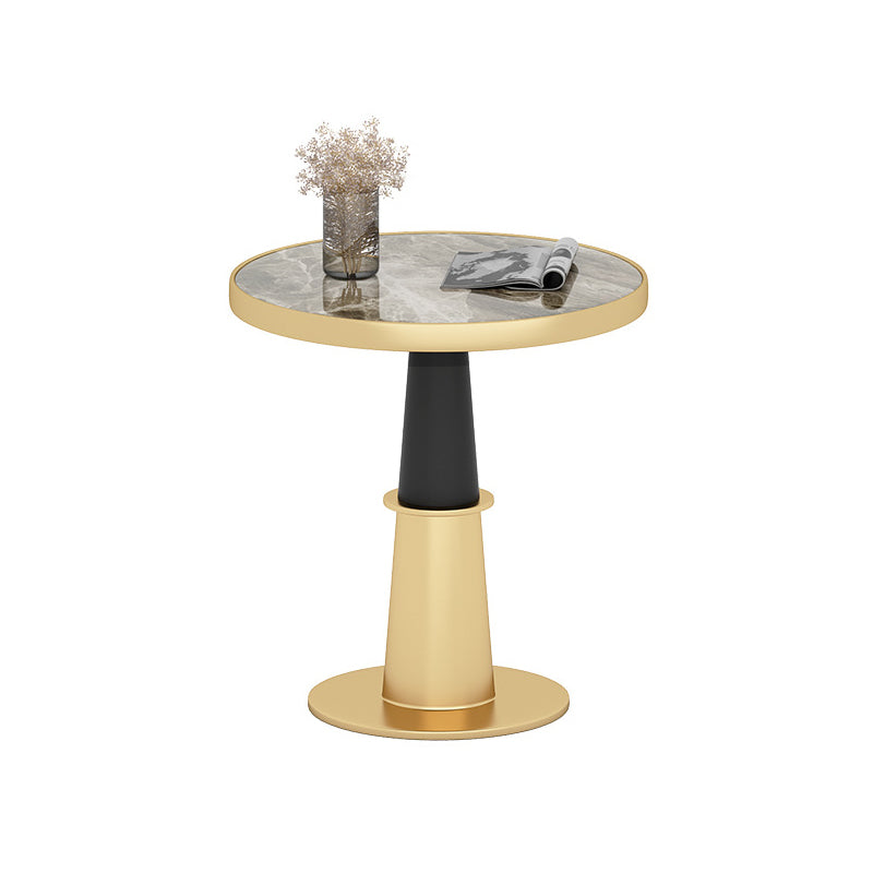 Modern Round Dining Table for Kitchen Glossy Grey Dinette Table with Metal Base