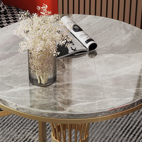 Modern Round Dining Table for Kitchen Glossy Grey Dinette Table with Metal Base