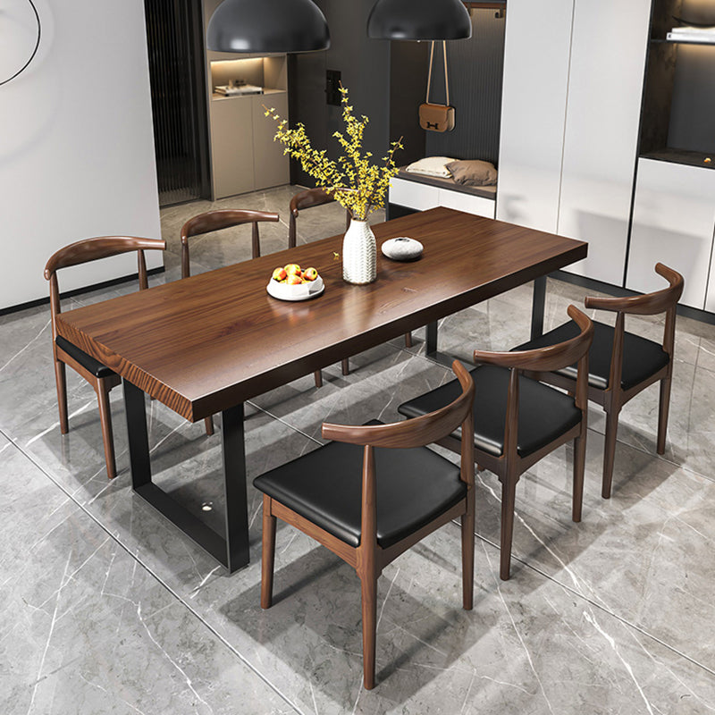 Industrial Rectangle Dining Table Solid Wood Top Dining Table with Double Pedestal Base