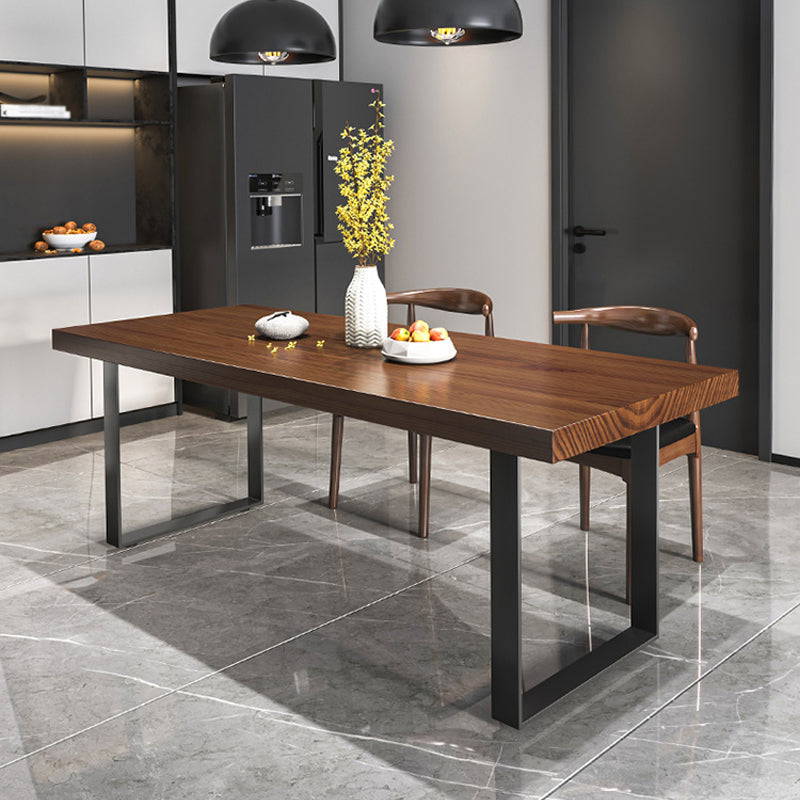 Industrial Rectangle Dining Table Solid Wood Top Dining Table with Double Pedestal Base