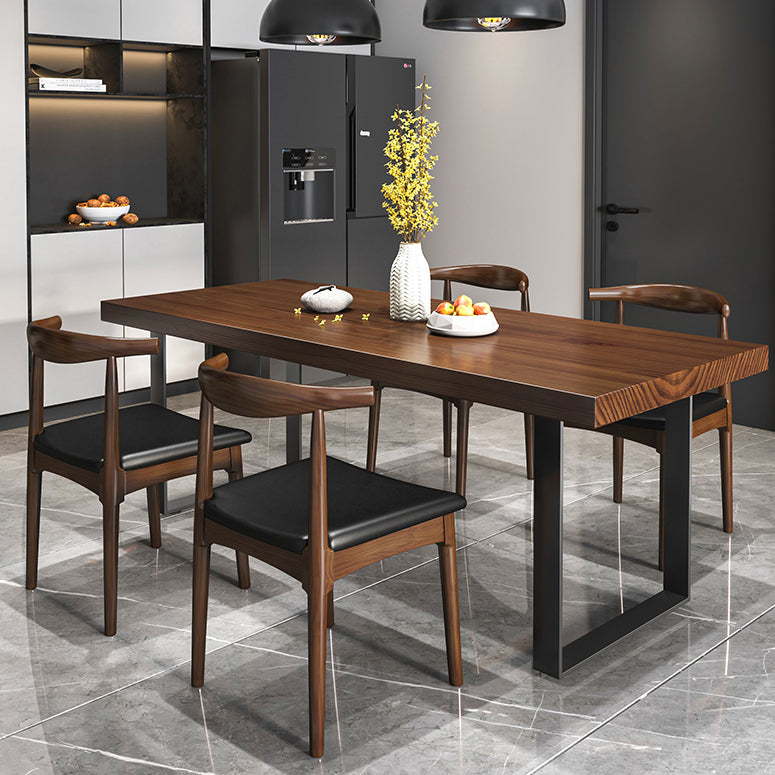 Industrial Rectangle Dining Table Solid Wood Top Dining Table with Double Pedestal Base