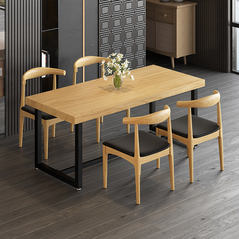 Industrial Trestle Base Dining Table Rectangle Solid Wood Dining Table