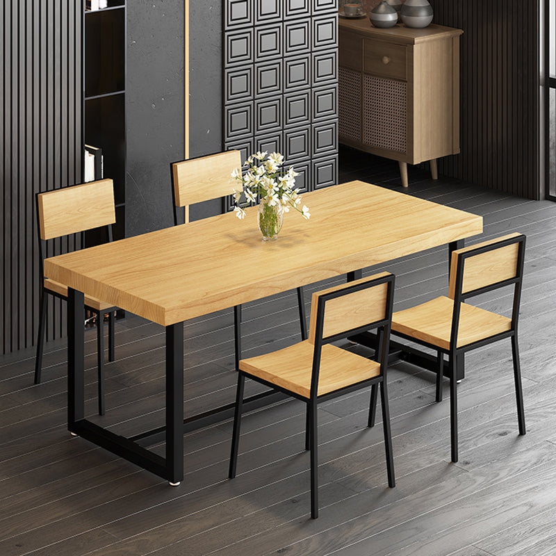 Industrial Trestle Base Dining Table Rectangle Solid Wood Dining Table