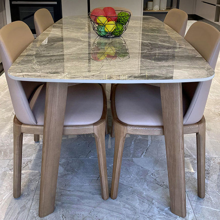 Mid-Century Dining Table for Kitchen Gray Stone Top Dinette Table with Wooden Frame