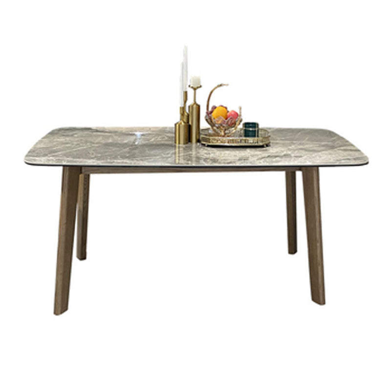 Mid-Century Dining Table for Kitchen Gray Stone Top Dinette Table with Wooden Frame